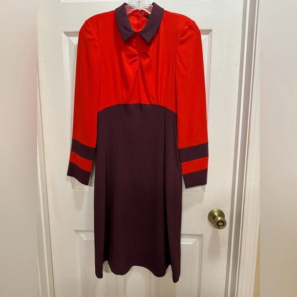 Marc by Marc Jacobs Color Block Anya Crepe Dress Corvette Red Sz 2 Mindy Kaling - Picture 2 of 15